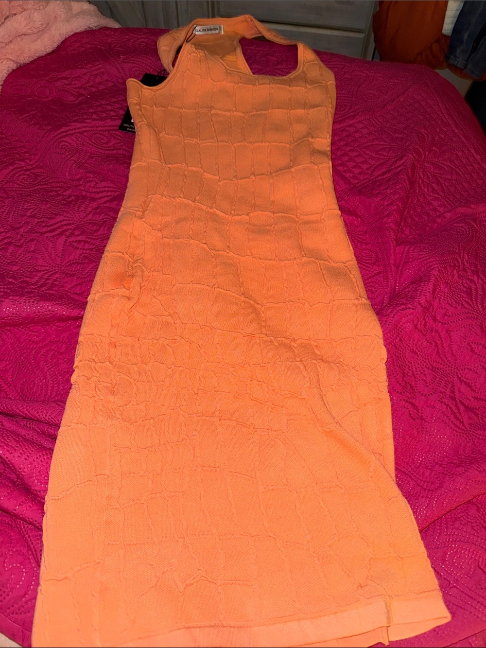 Sleeveless Orange Textured Bodycon Dress